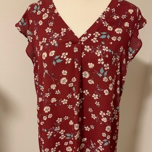 LOFT Maroon Floral Blouse